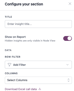 Insight config: title, row filter, columns