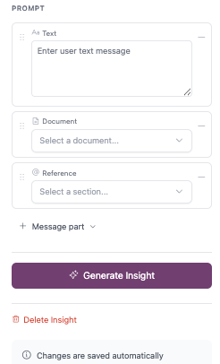 Insight config: prompt inputs and generate button
