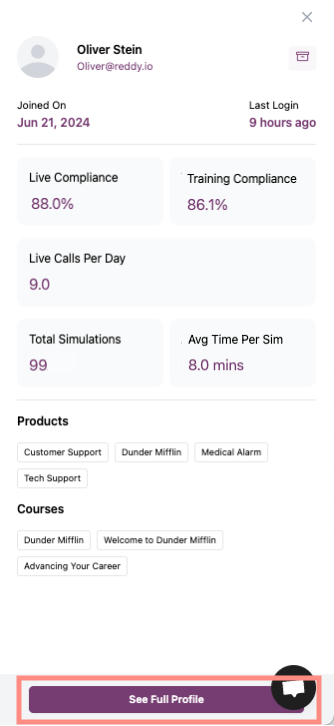Agent side panel with See Full Profile button