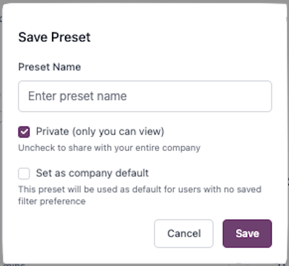 Save filter preset dialog