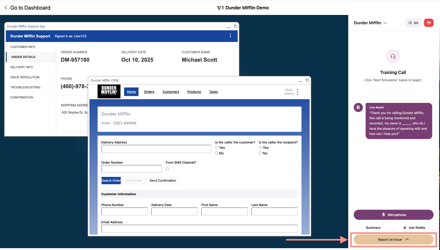 Report an Issue button in agent interface