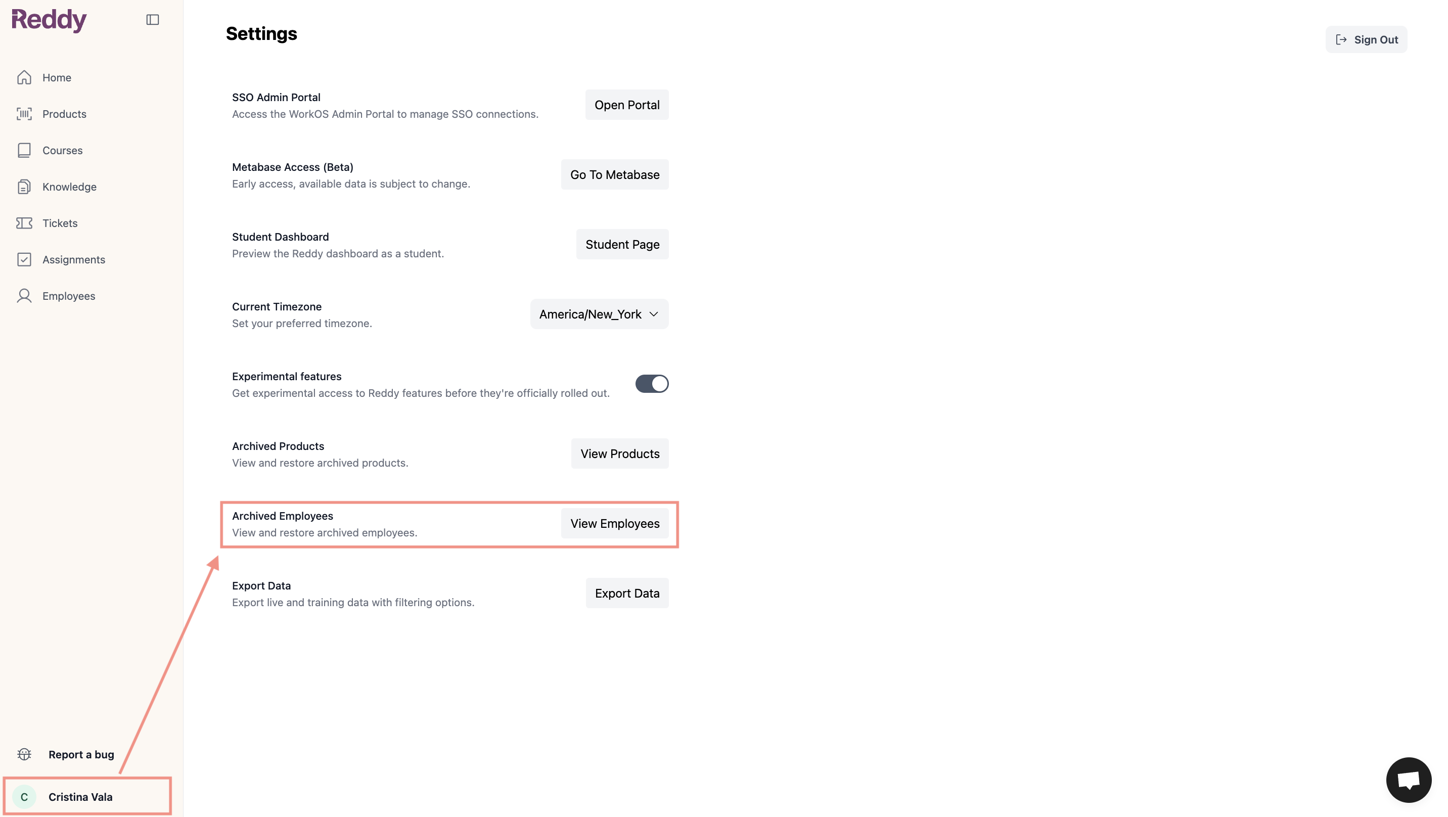 Archived Employees option in Settings