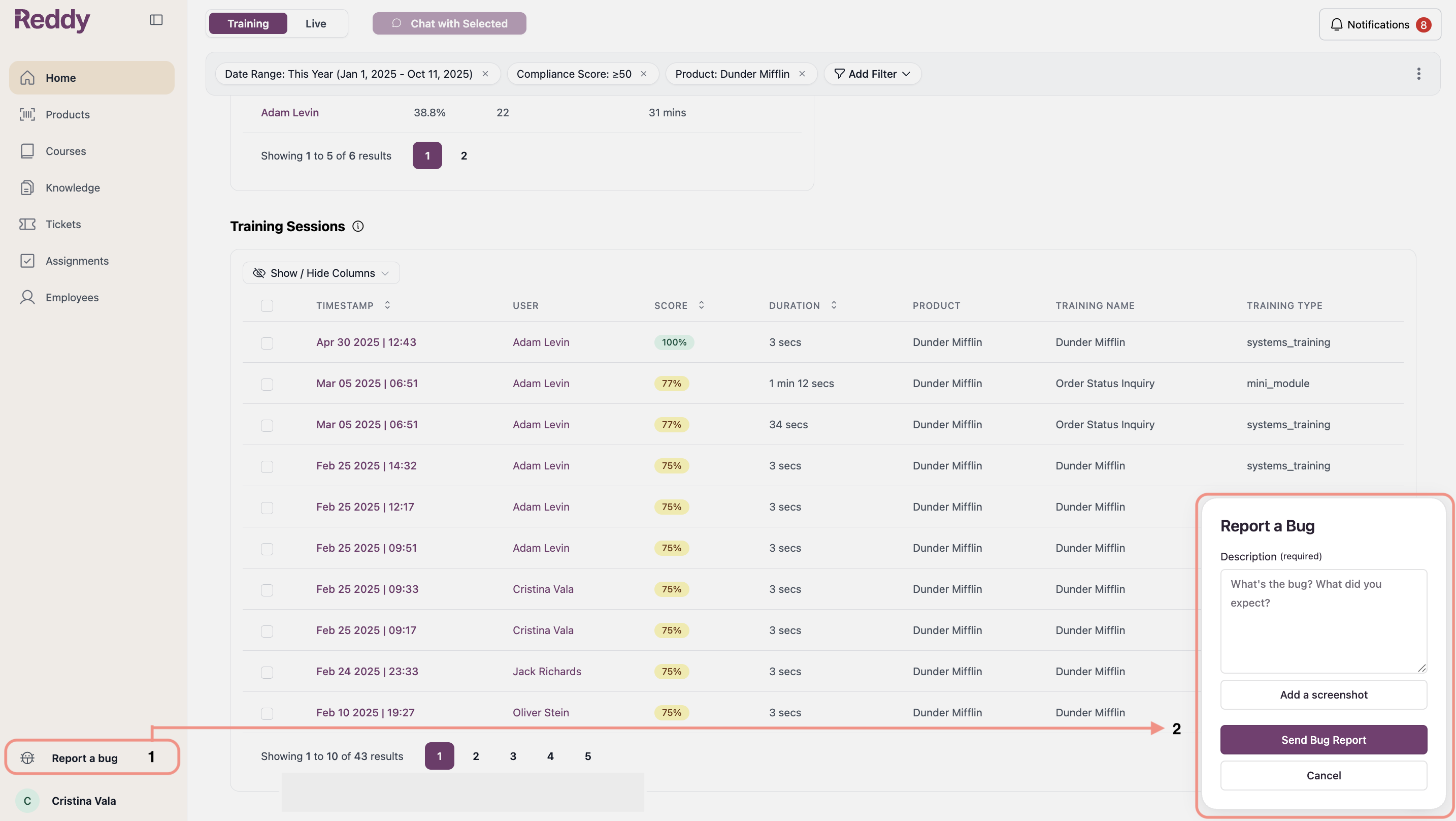 Report a bug button in manager navigation