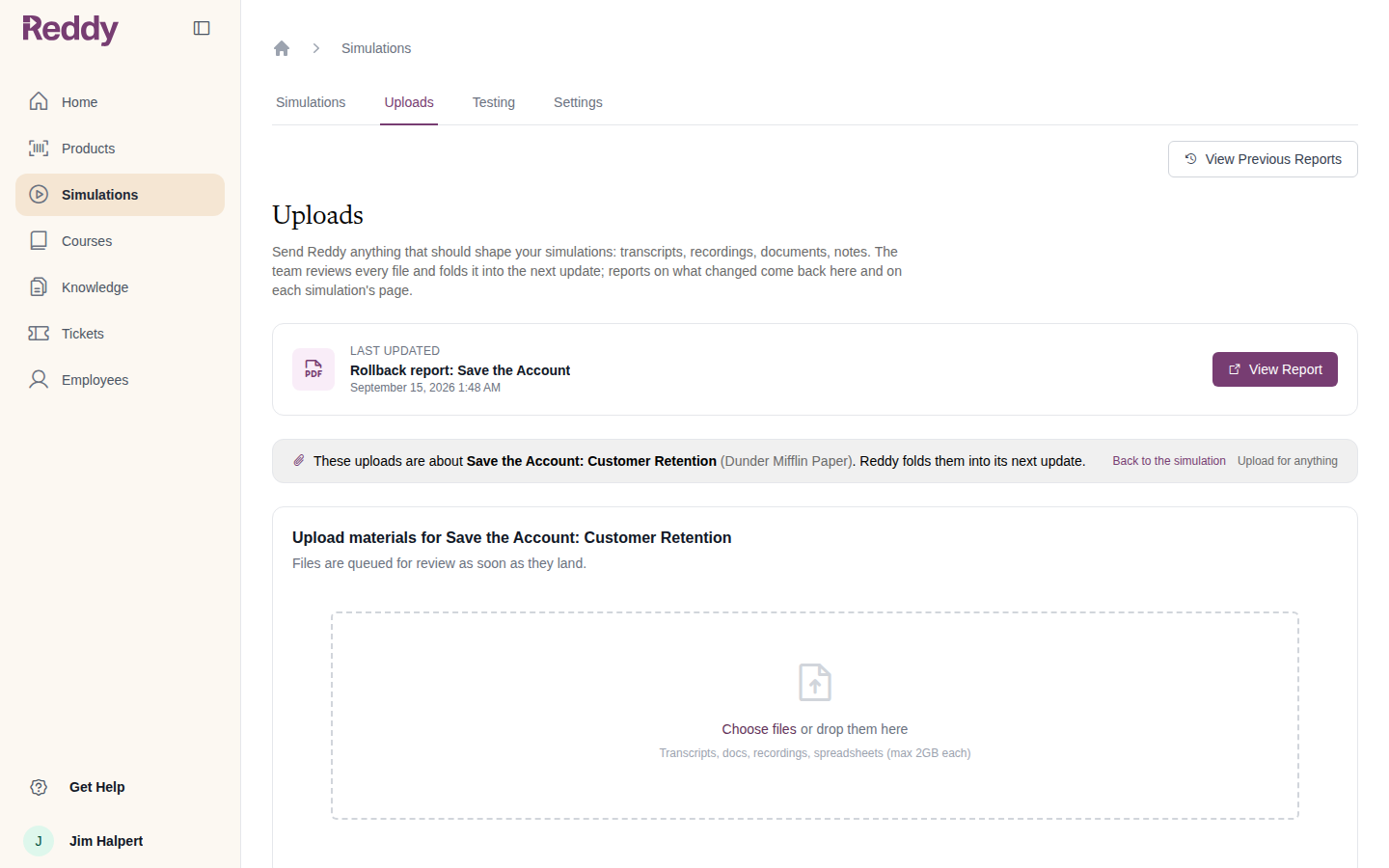 Uploads tab with a banner saying these uploads are about Save the Account: Customer Retention