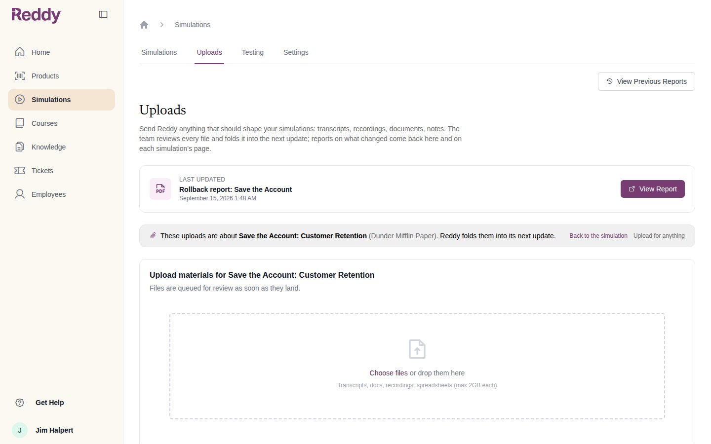 Uploads tab with a banner saying these uploads are about Save the Account: Customer Retention