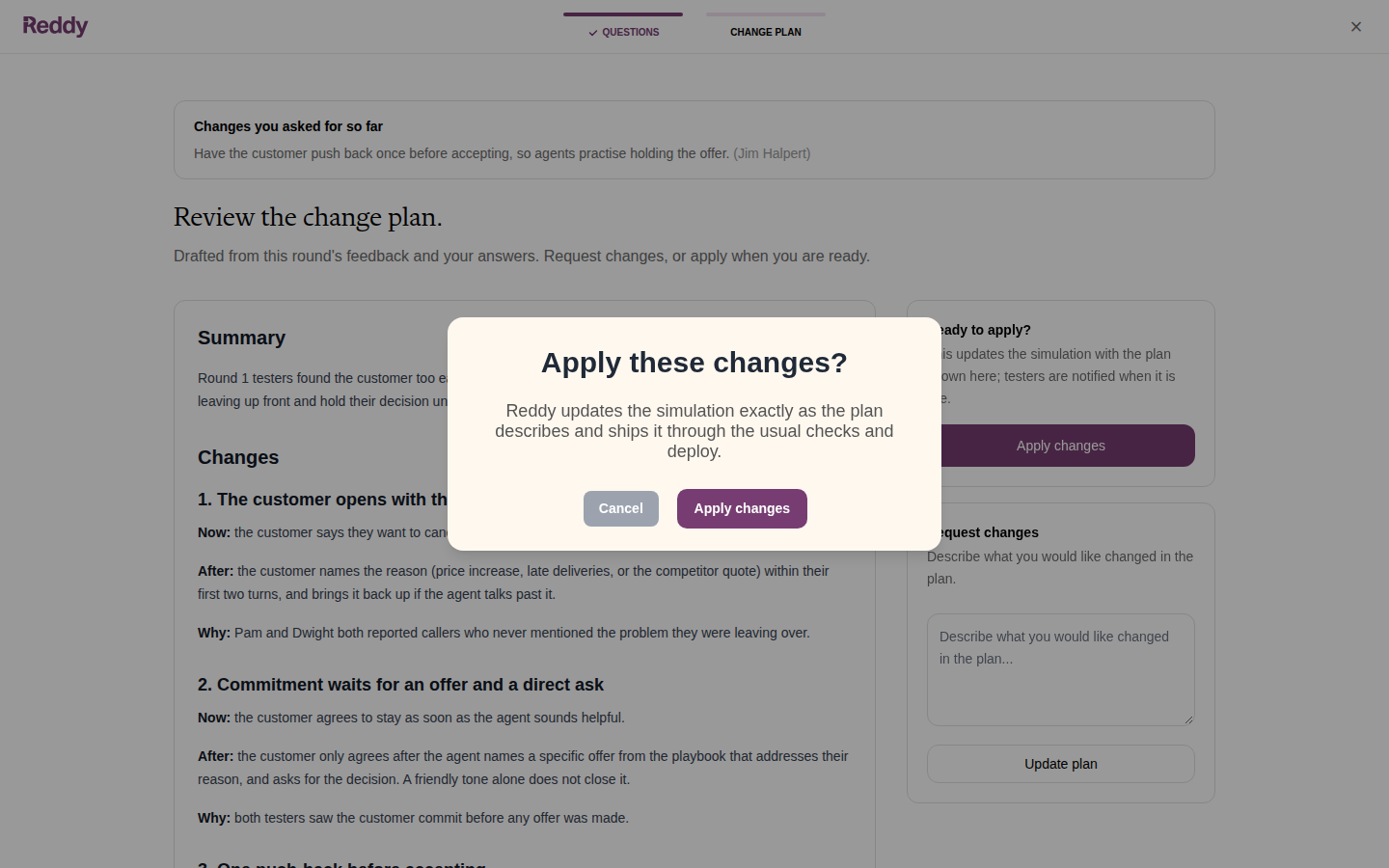 Apply these changes? confirmation dialog