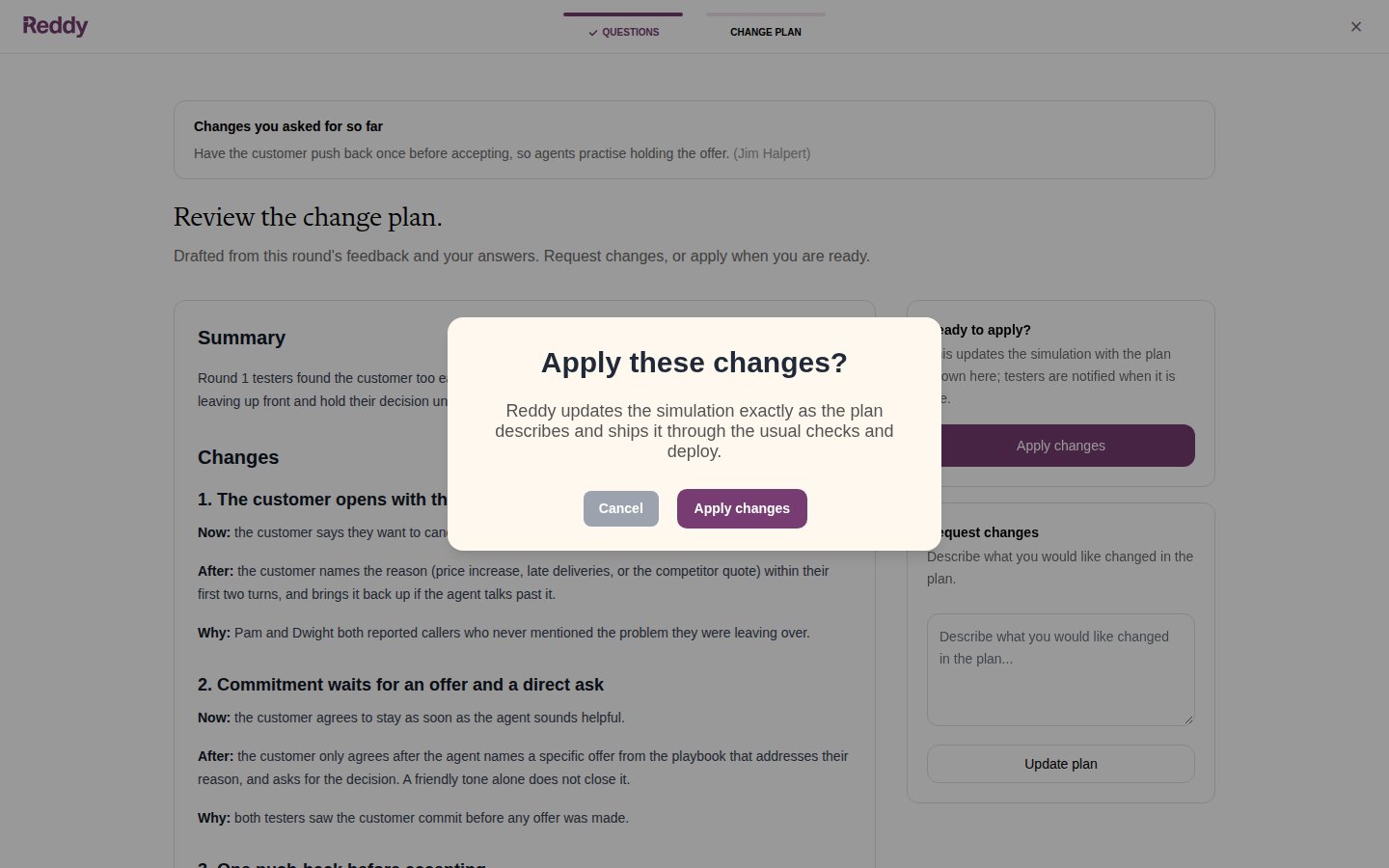 Apply these changes? confirmation dialog