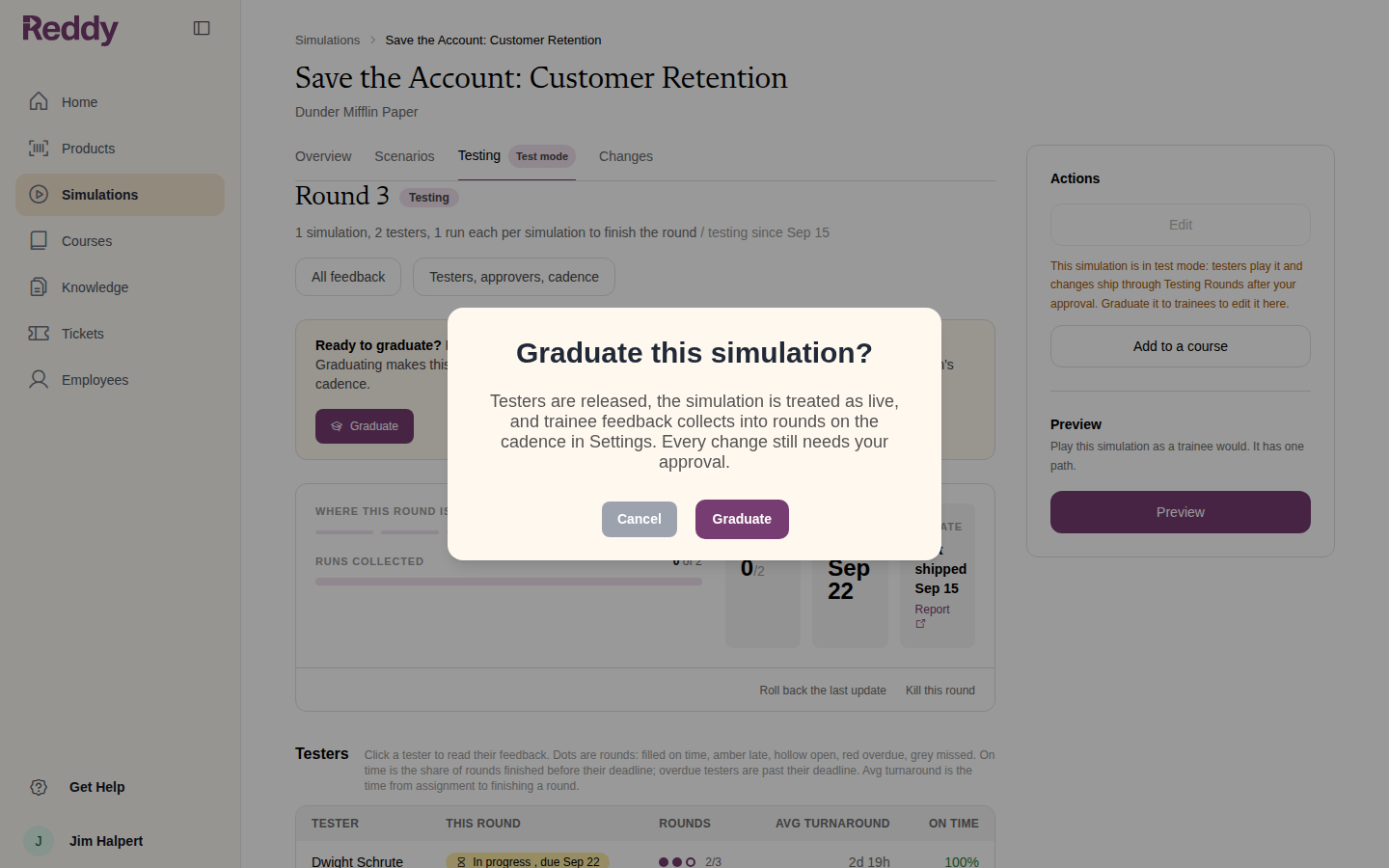Graduate this simulation? confirmation dialog