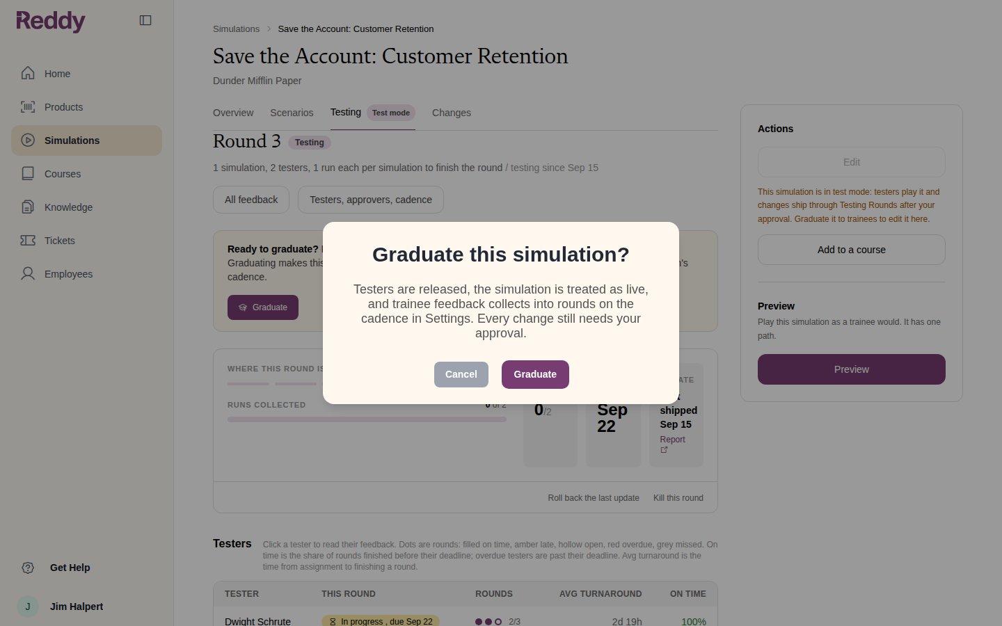 Graduate this simulation? confirmation dialog