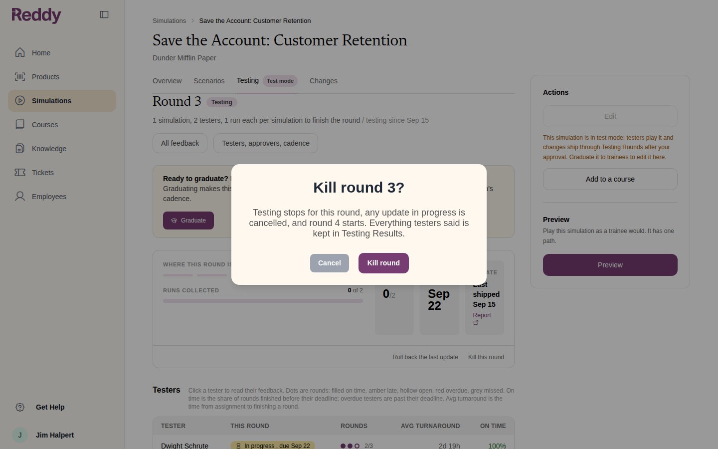Kill round 3? confirmation dialog