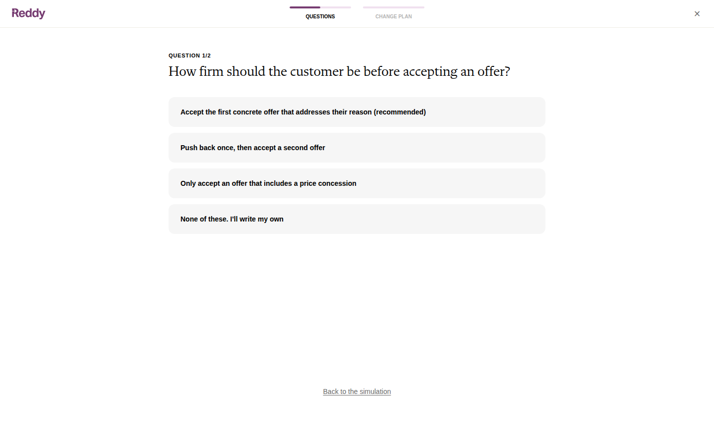 Wizard question 1 of 2 with three suggested answers, one marked recommended