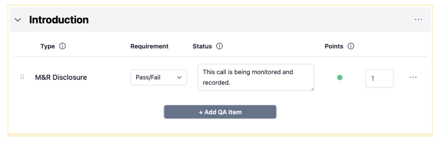 Quality Assurance section with setup options
