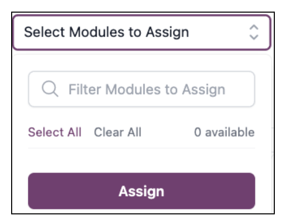 Dropdown menu for selecting modules to assign