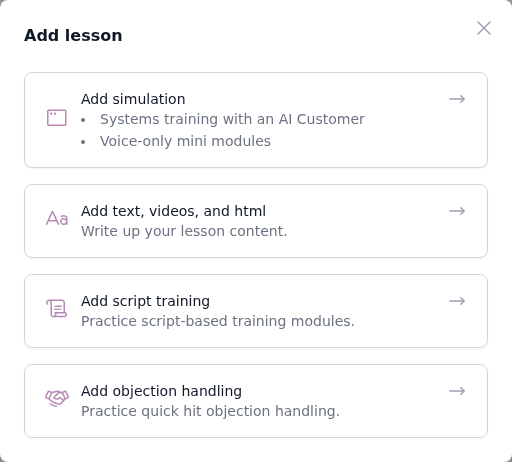 Lesson type options