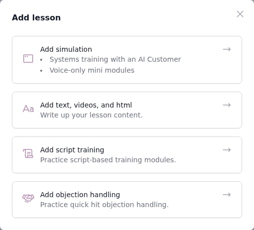 Lesson type options