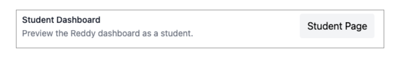 Settings menu showing Student Page button
