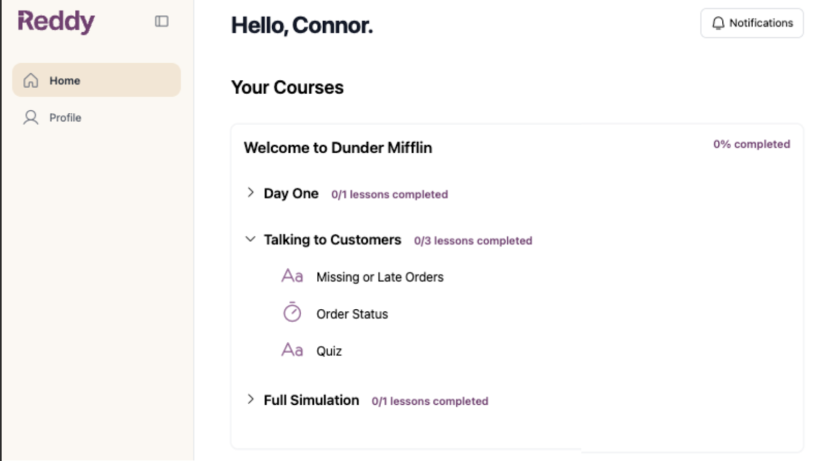 Agent dashboard showing available simulations