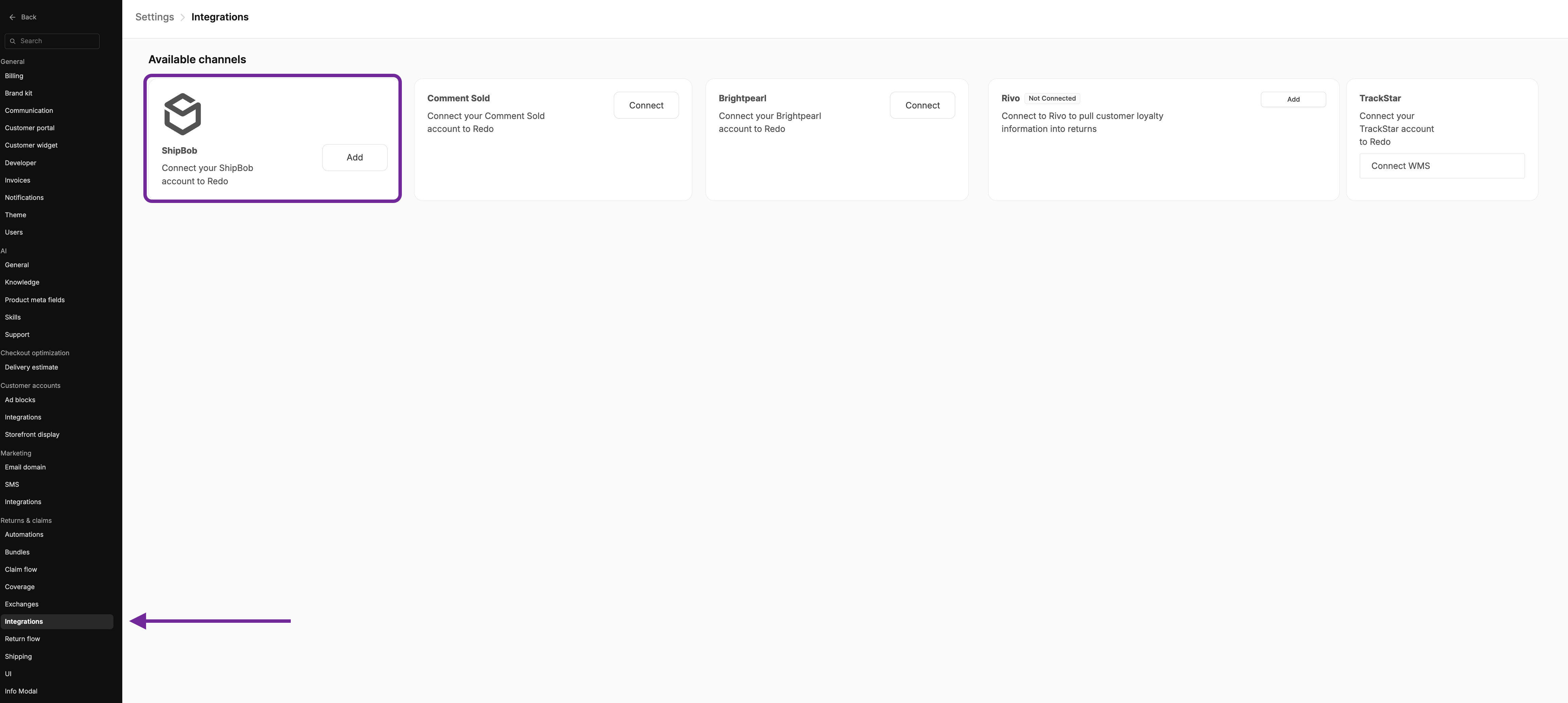 ShipBob Integration Panel