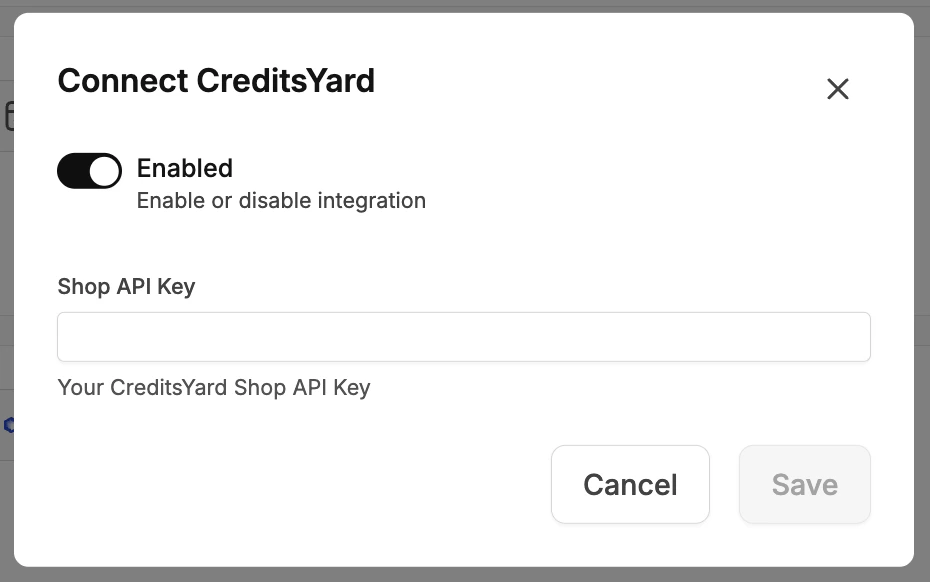 Connect CreditsYard dialog