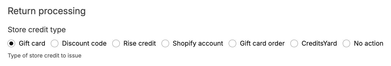 Store credit type selection