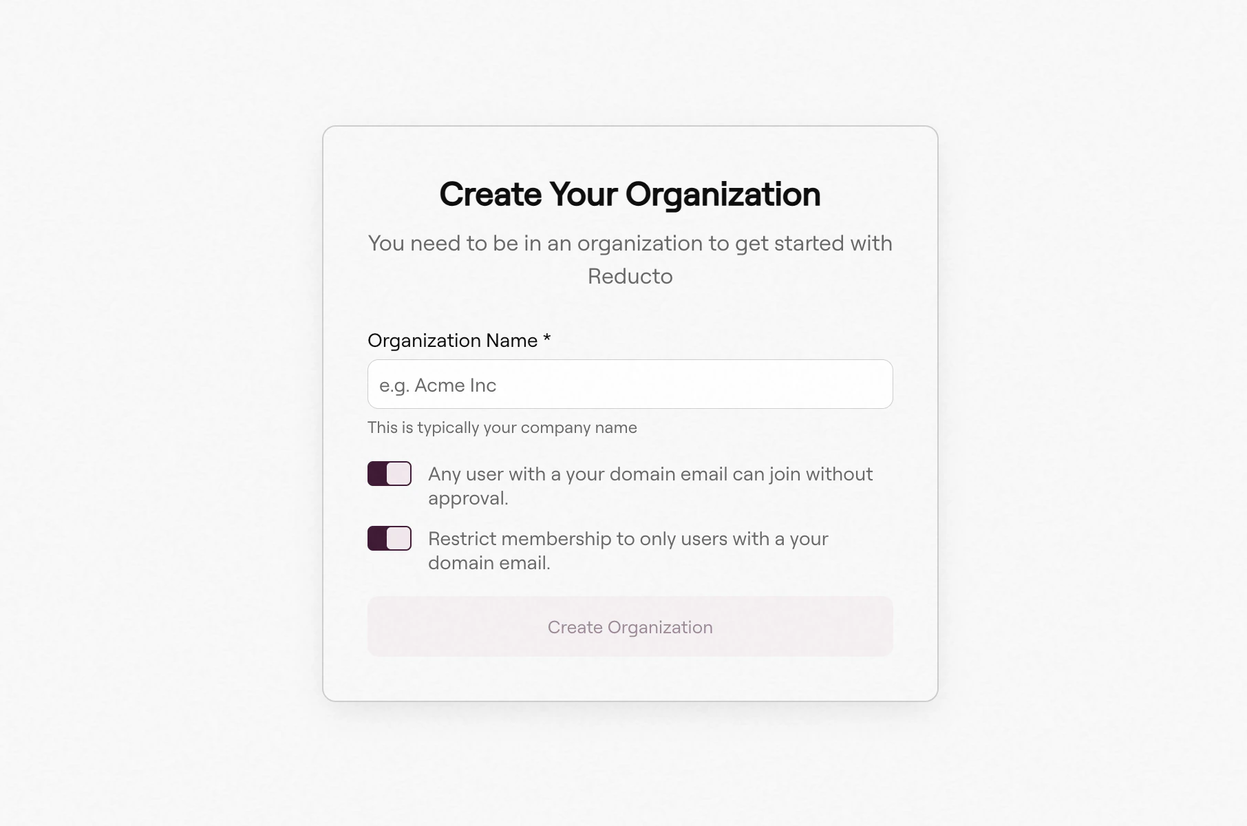 Create Organization Create Organization