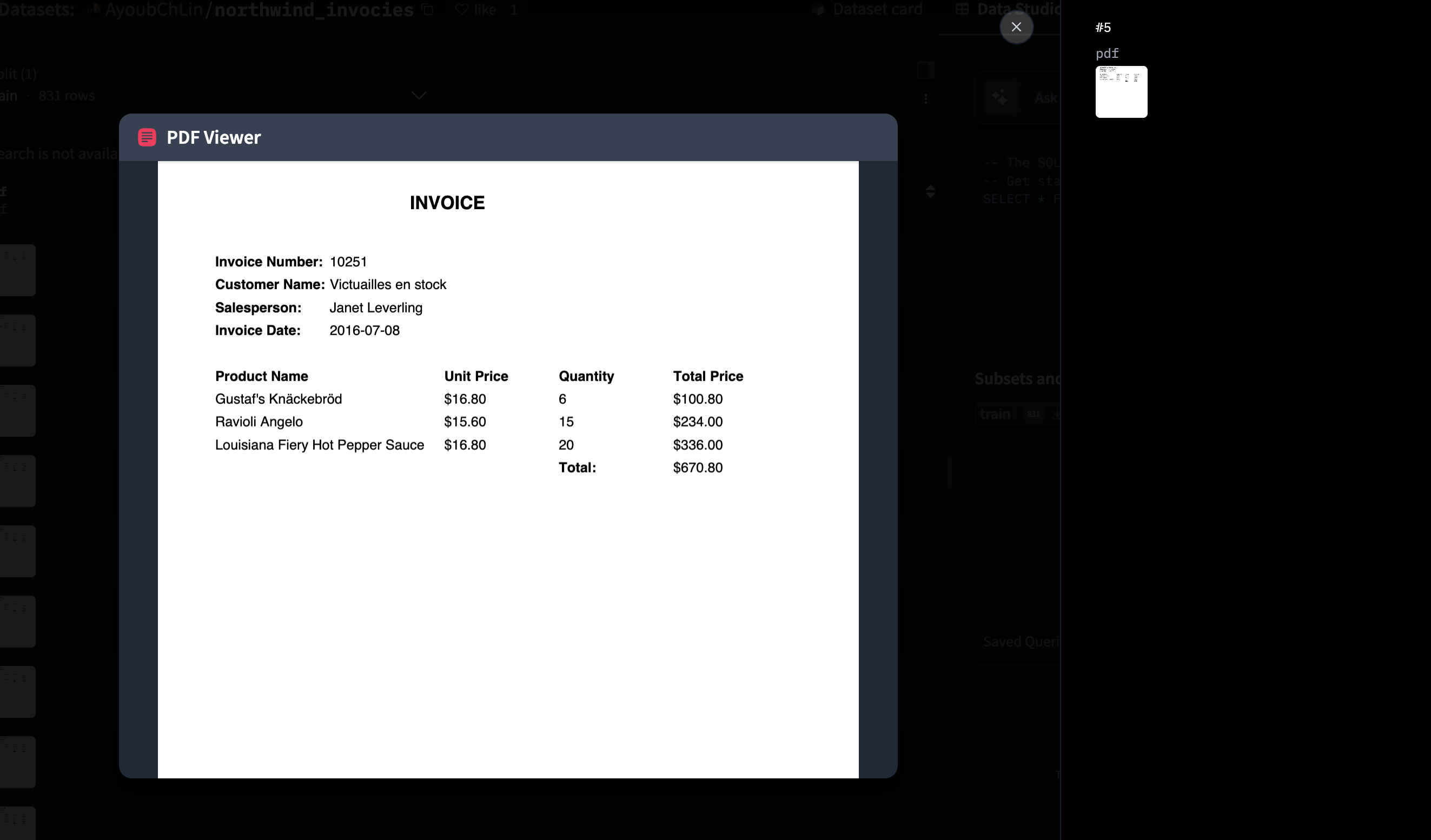 Sample Northwind invoice showing customer details, line items, and totals
