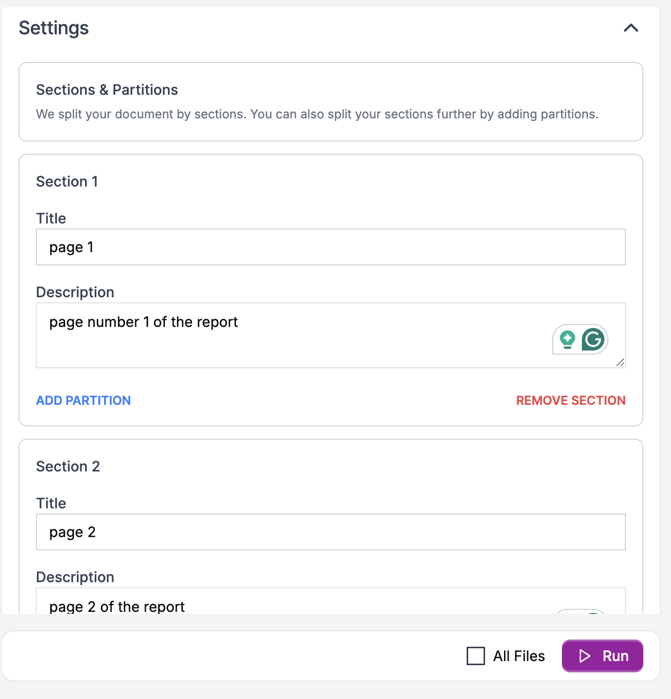 Multiple sections defined