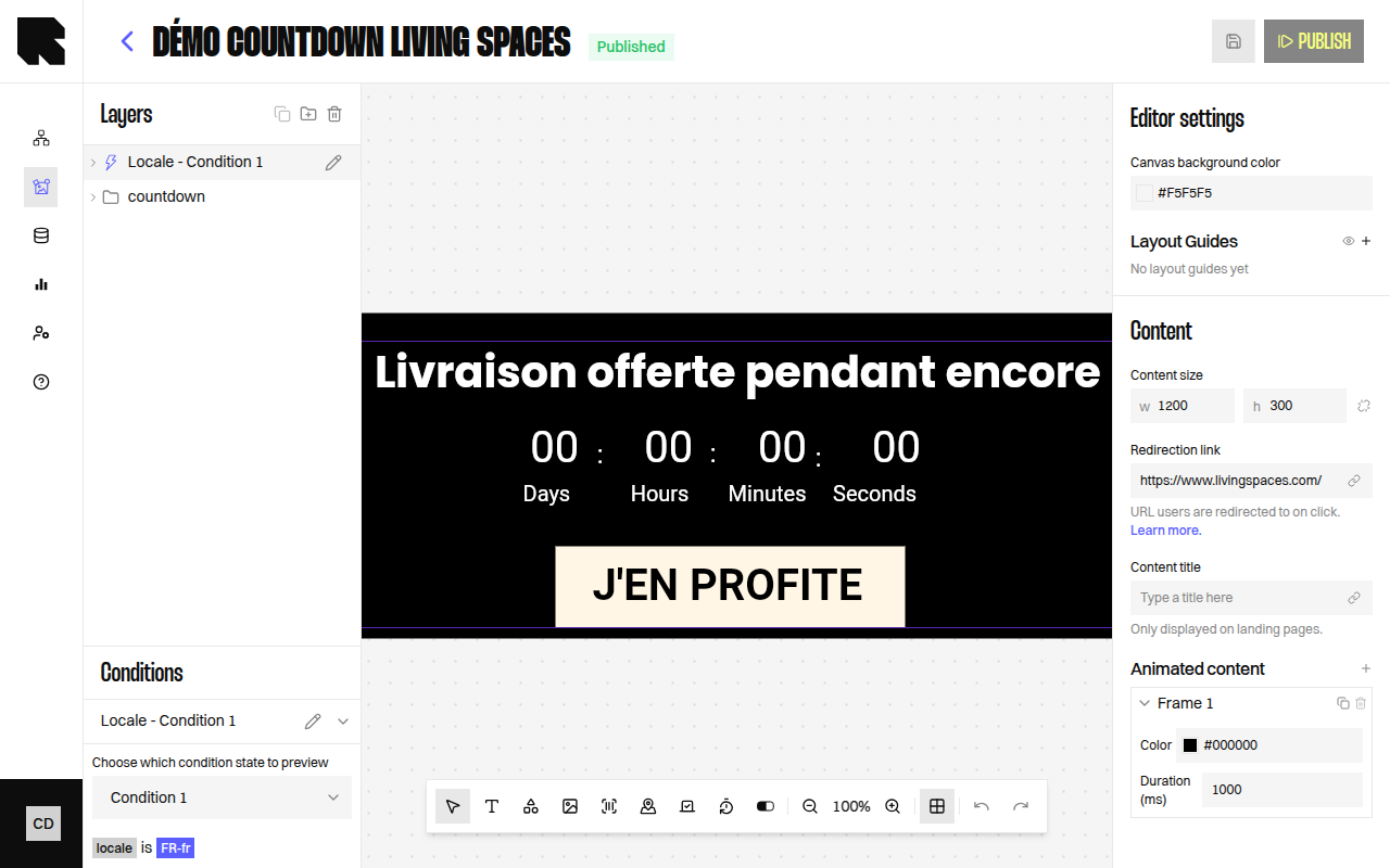 Countdown component showing days, hours, minutes, and seconds