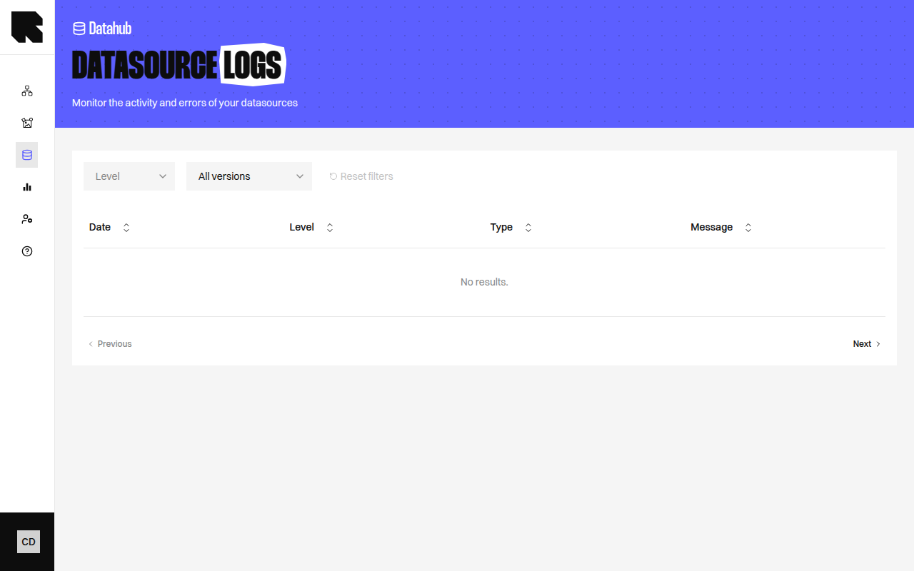 Logs page showing execution entries with status and details