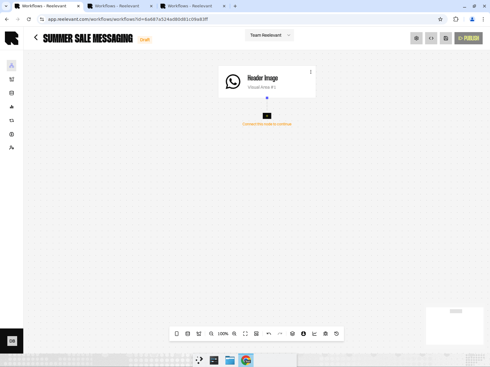 WhatsApp Channel added to a Workflow, shown as a Header Image Node