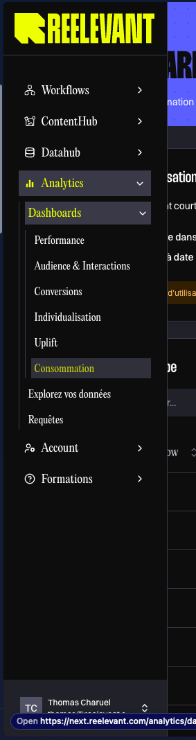 Usage dashboard detail tables