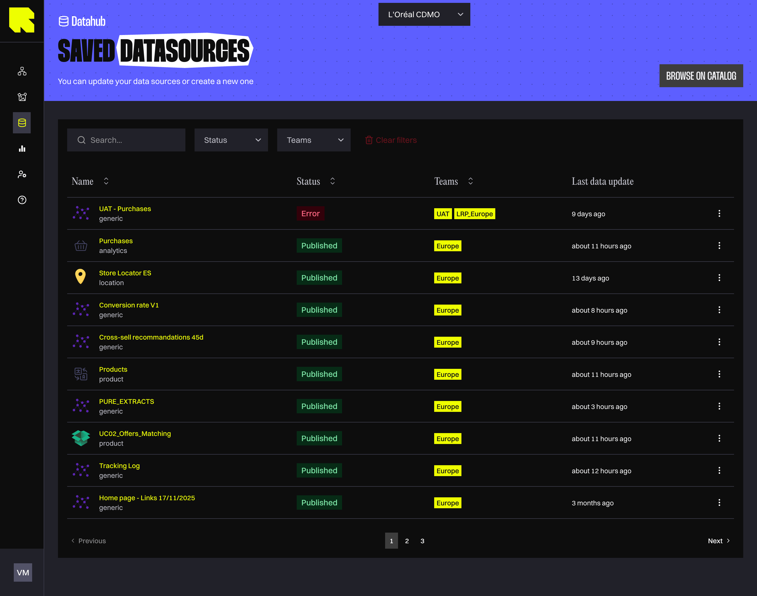 Redesigned DataHub interface