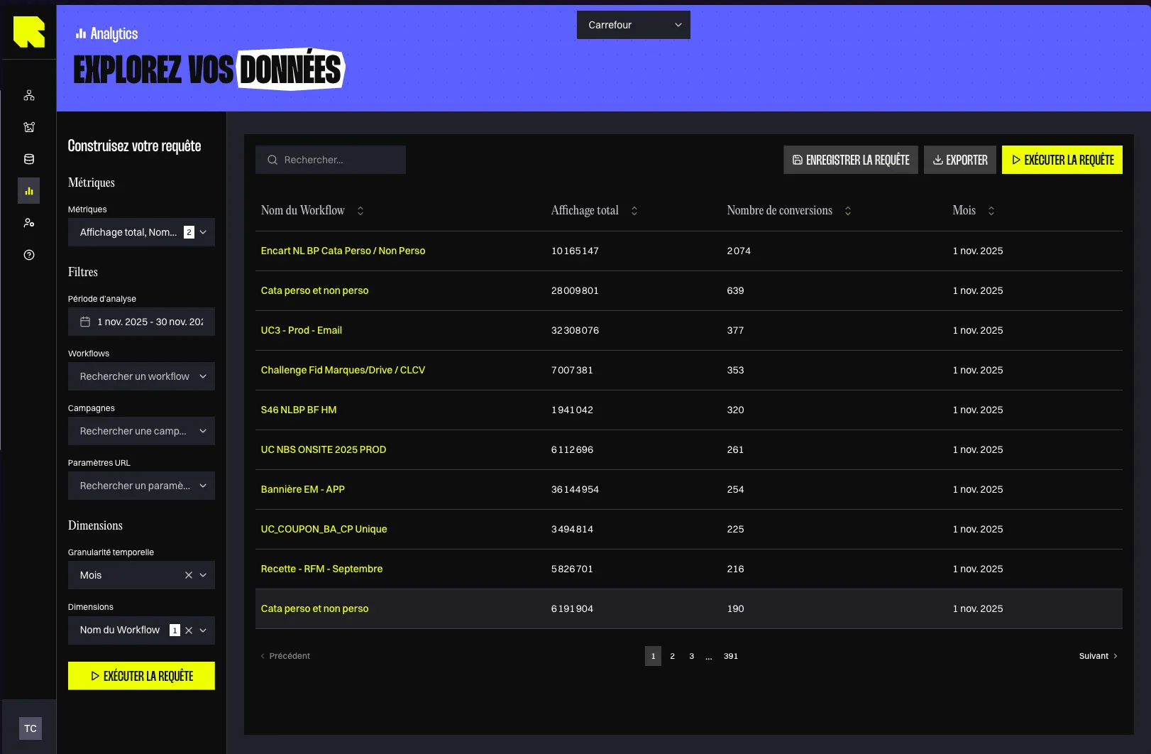 Statistics exploration page