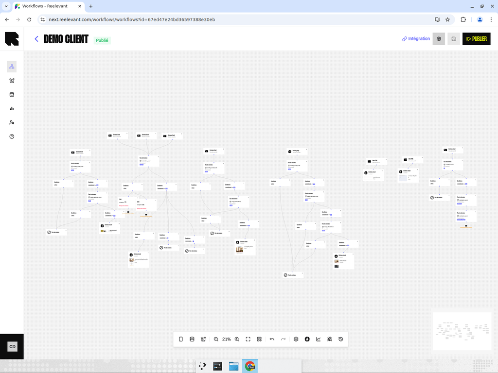 Workflow editor canvas with toolbar and connected nodes