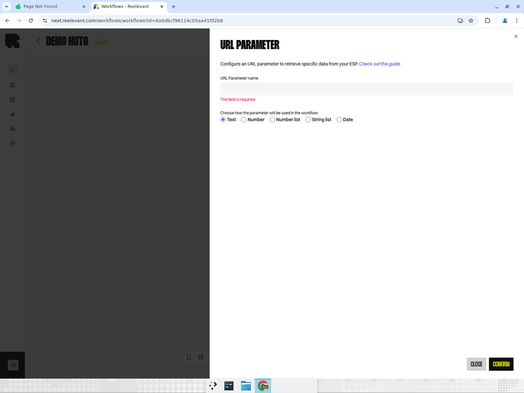 URL Parameter node configuration panel