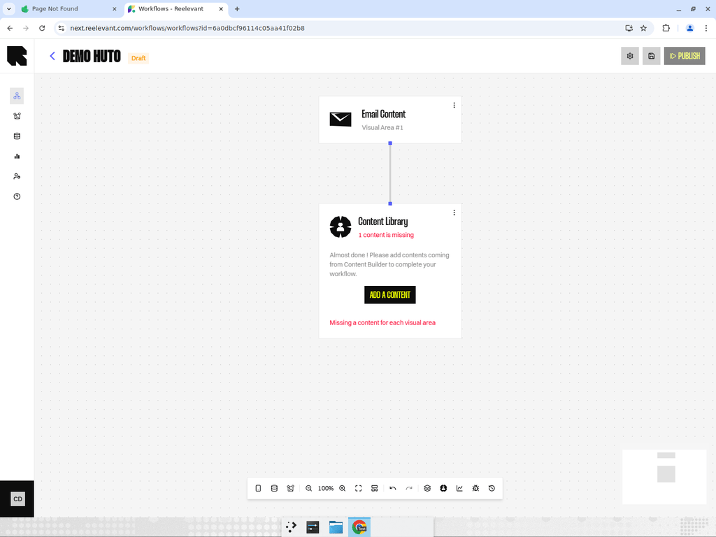 Visual content node showing content library with content selection