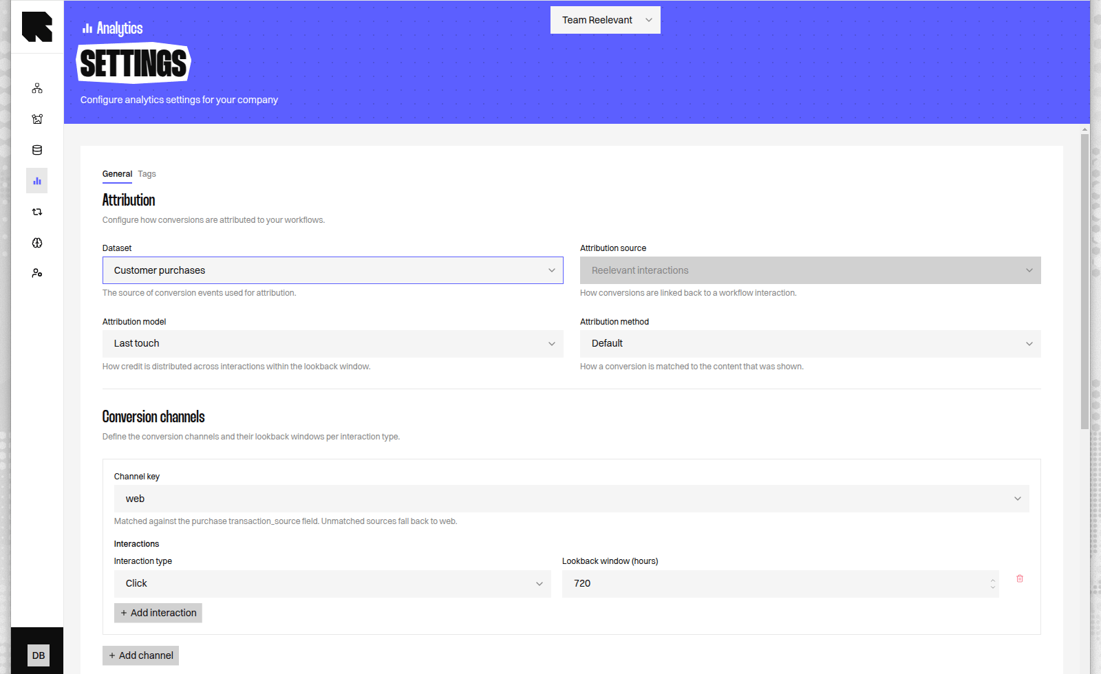 Conversion channels for customer purchases, matched against the transaction source with a web fallback