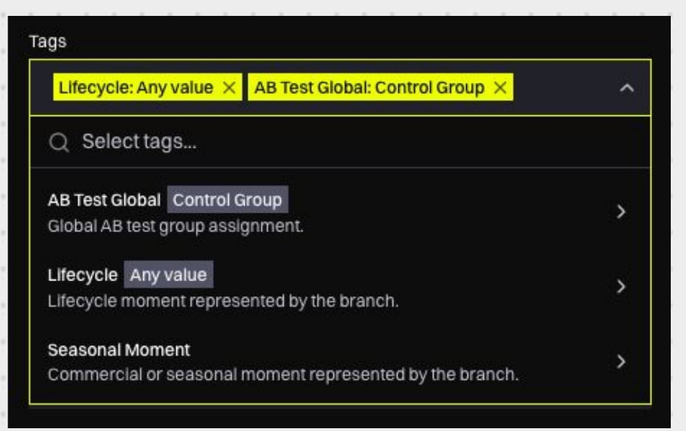 Tag filter in the Analytics app with key and key/value selections