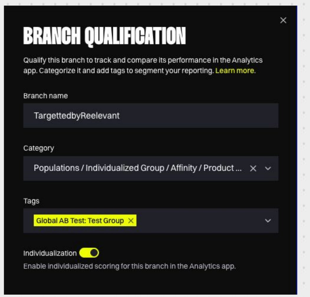 Branch qualification drawer with branch name, category, tags and individualization fields