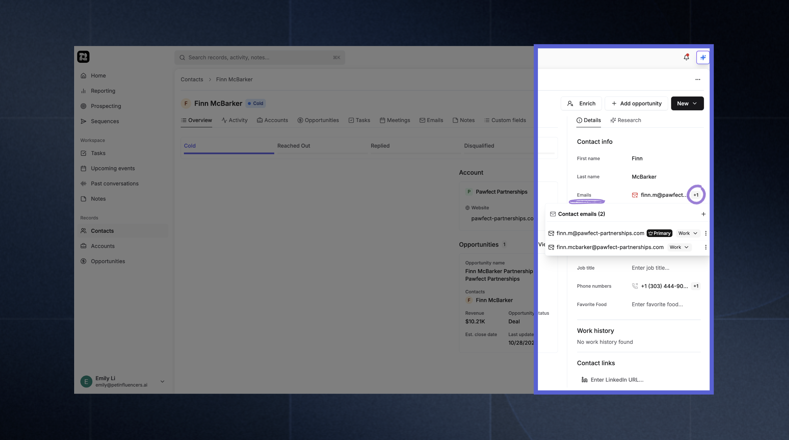 Contacts Managing Multiple Emails on Contacts