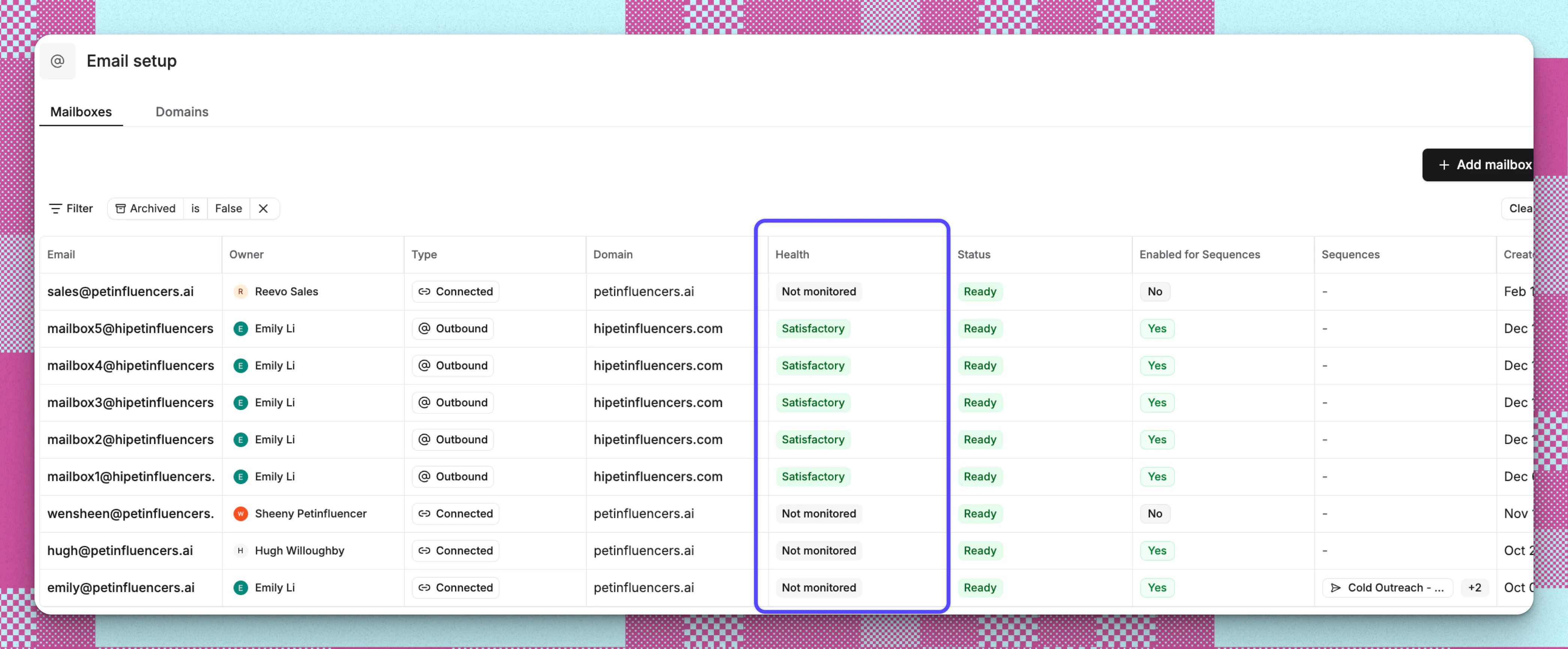 Mailbox Health Updated Main Page