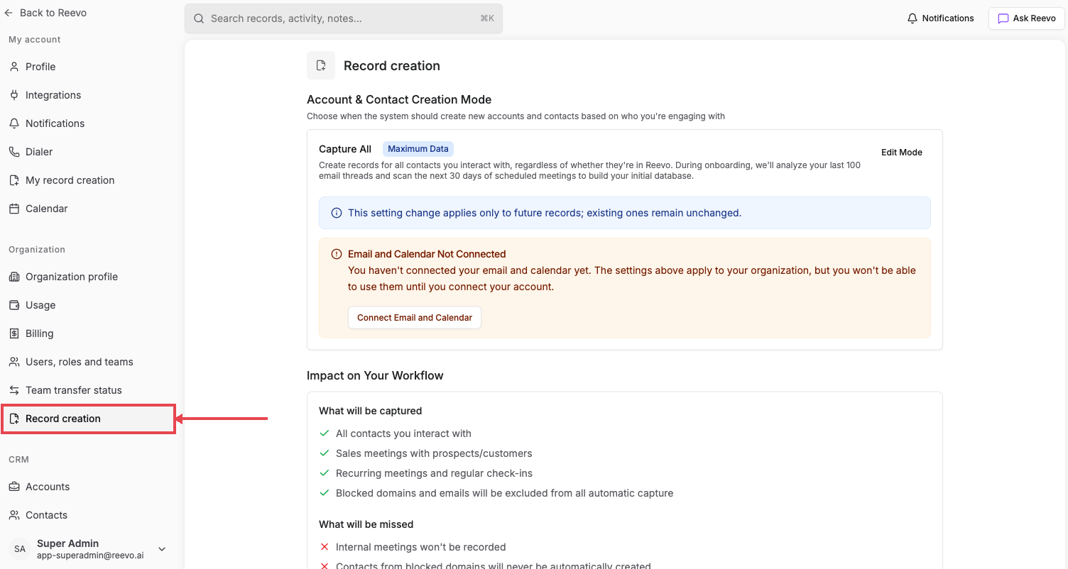 Record creation - Reevo Knowledge Base