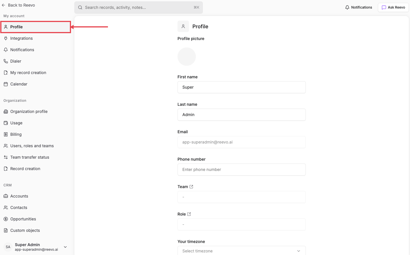 Profile - Reevo Knowledge Base