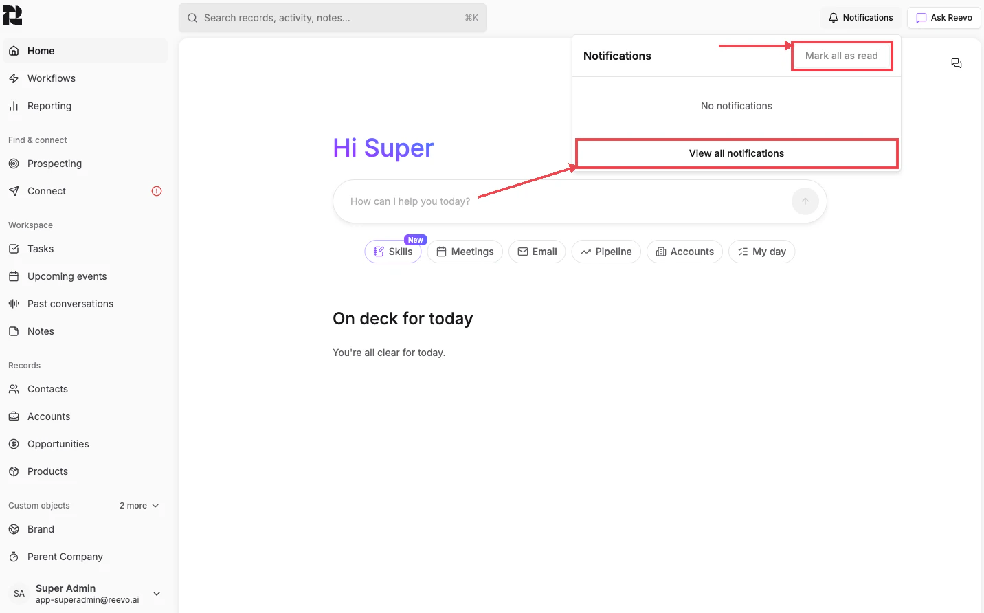 Notification bell popover showing recent notifications