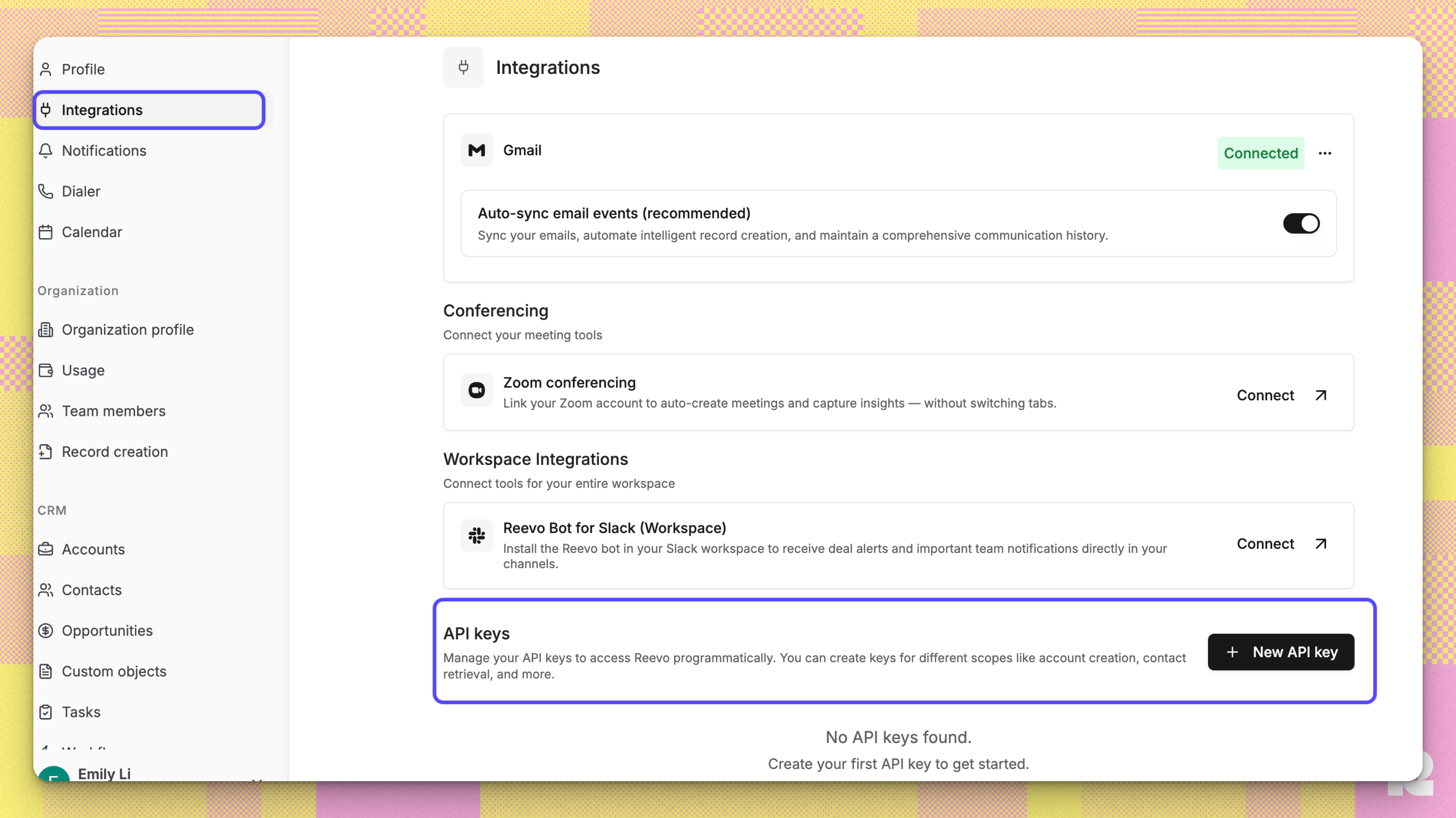 Reevo Integration With Other Tools API Keys Location Pn