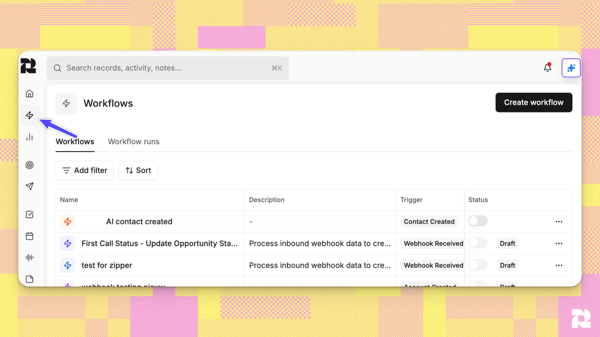 Workflow Builder Main Page