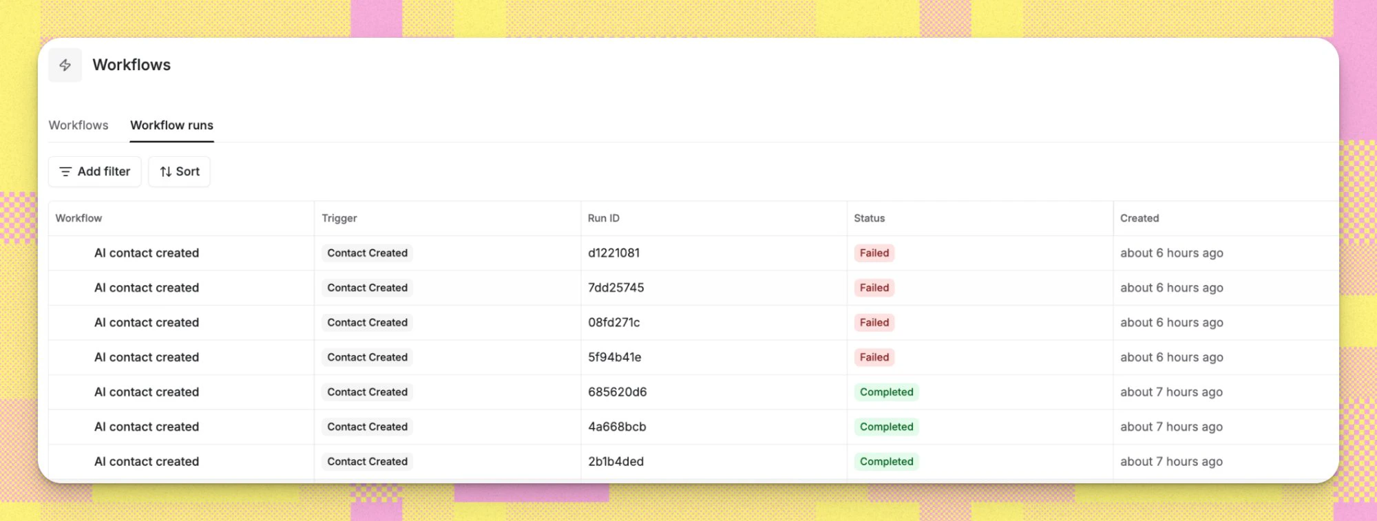 Workflow Builder Workflow Runs