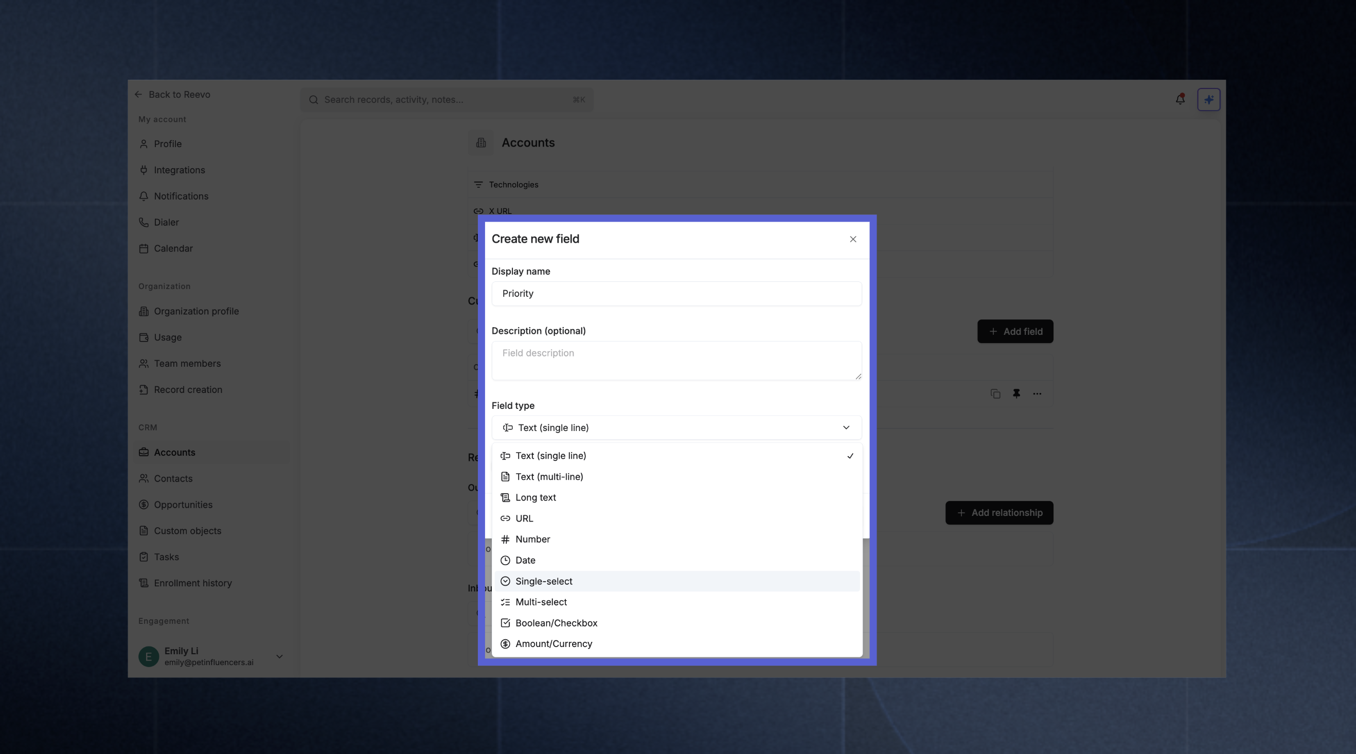 Custom Field Settings