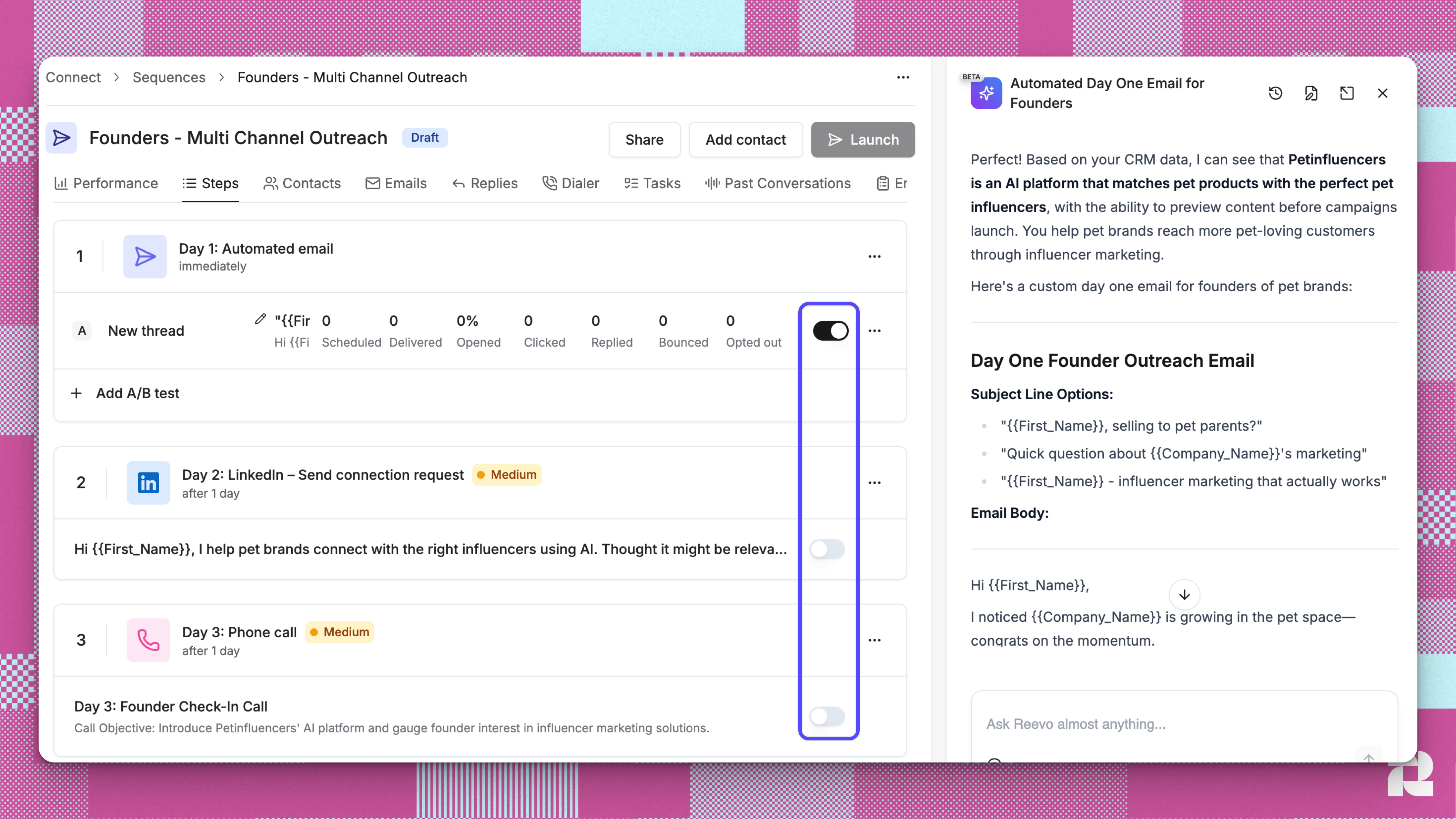 Sequences Create Enable Steps Pn