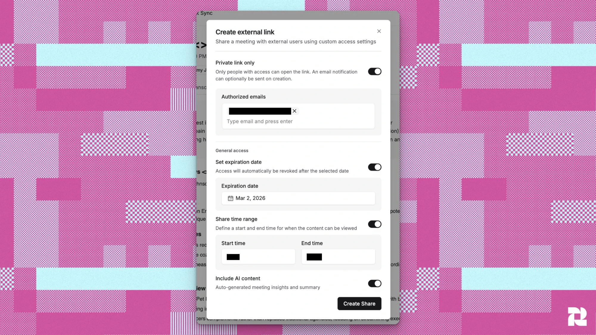 Meeting Recording External Sharing Properties